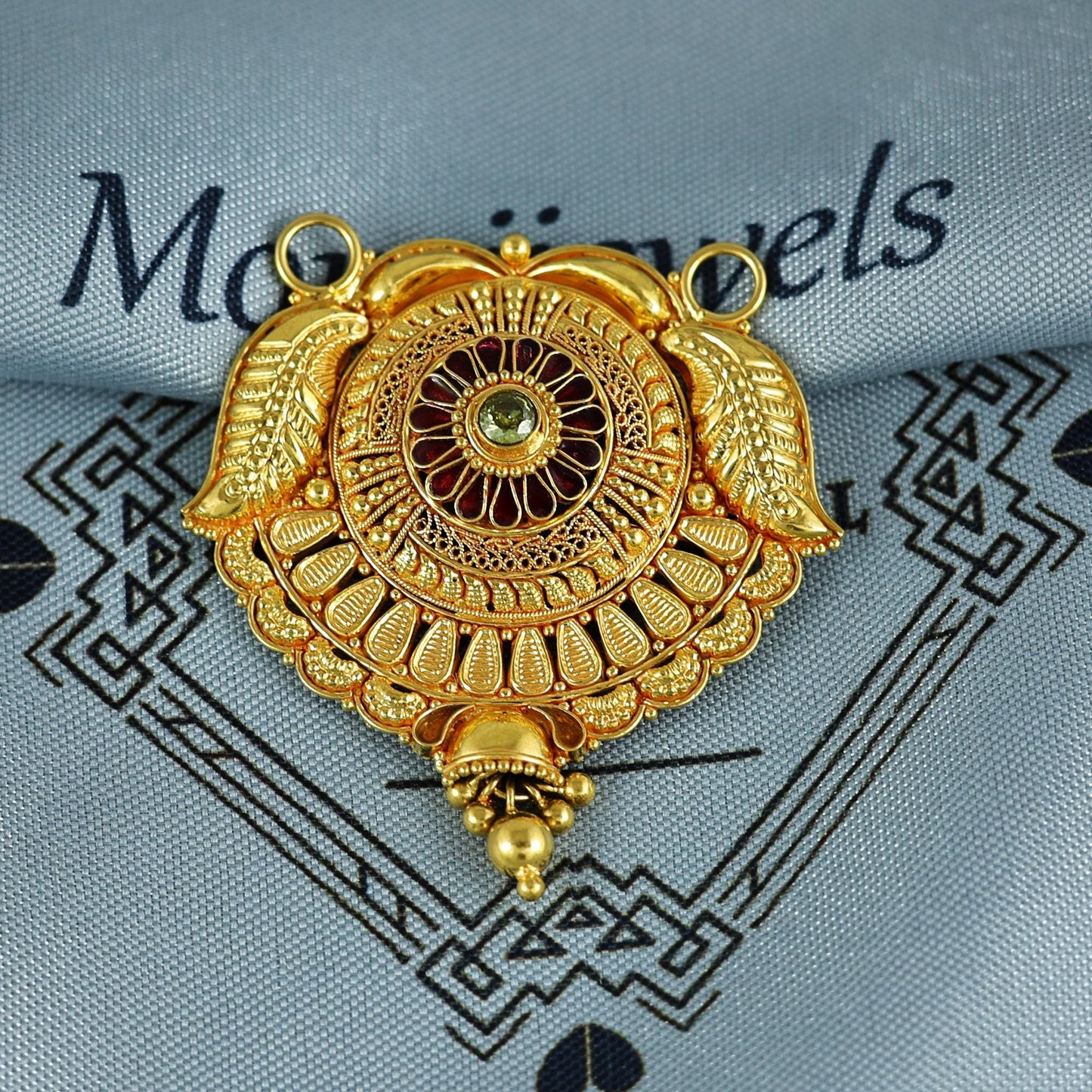 Pure 22k Yellow Gold Pendant Necklace Handmade Indian Mangalsutra Handmade Vintage Antique Design Jewelry, K7014