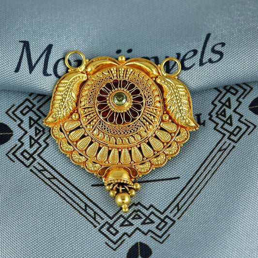Pure 22k Yellow Gold Pendant Necklace Handmade Indian Mangalsutra Handmade Vintage Antique Design Jewelry, K7014