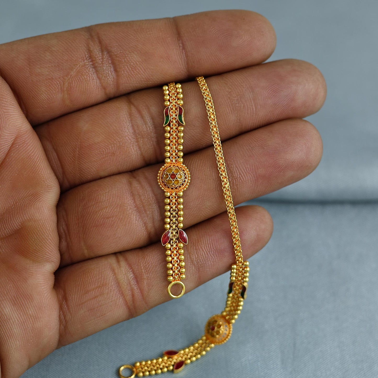 Handmade 22k Gold Ear Chain, Kaan chain,Kanoti, Indian Jewelry, 5 Inch Long, Elegant Design with Adjustable Fit, K7018
