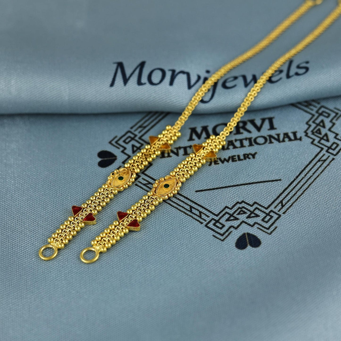 Handmade 22k Gold Ear Chain, Kaan chain,Kanoti, Indian Jewelry, 5 Inch Long, Elegant Design with Adjustable Fit, K7020