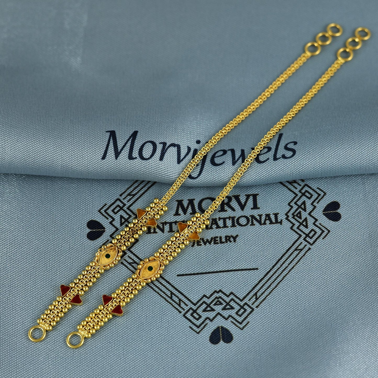 Handmade 22k Gold Ear Chain, Kaan chain,Kanoti, Indian Jewelry, 5 Inch Long, Elegant Design with Adjustable Fit, K7020