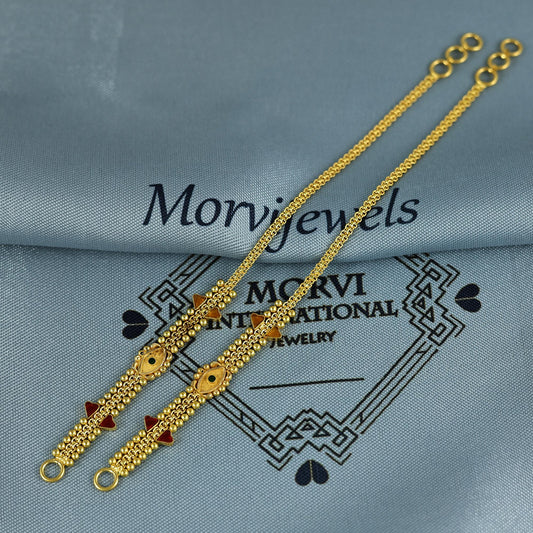Handmade 22k Gold Ear Chain, Kaan chain,Kanoti, Indian Jewelry, 5 Inch Long, Elegant Design with Adjustable Fit, K7020