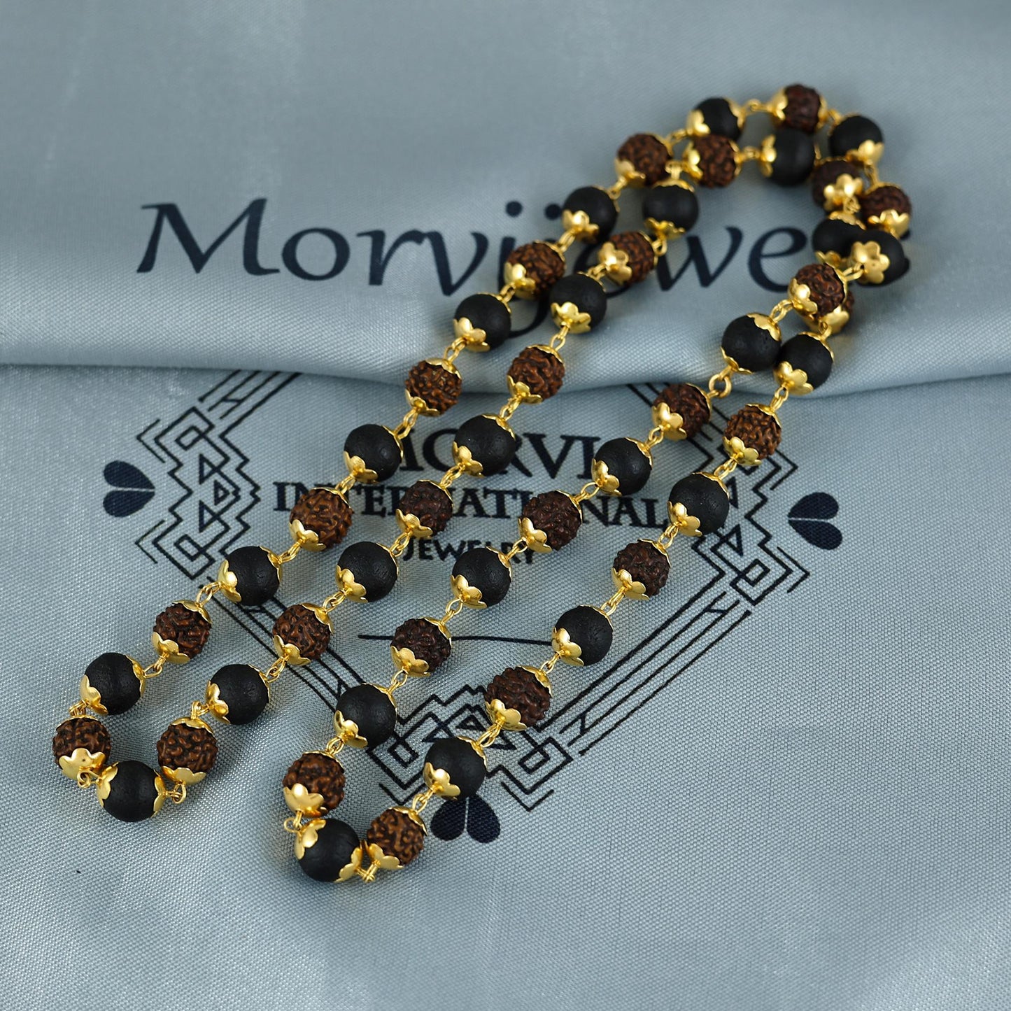 7-8 mm rudraksha chain Beads Necklace in 22k yellow gold , Holy Beads Shiva rudraksh Tulsi Beads Jewelry, K7023