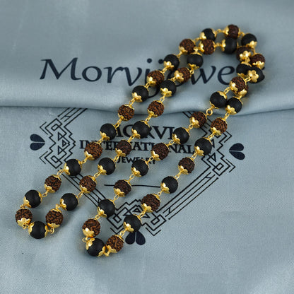 7-8 mm rudraksha chain Beads Necklace in 22k yellow gold , Holy Beads Shiva rudraksh Tulsi Beads Jewelry, K7023