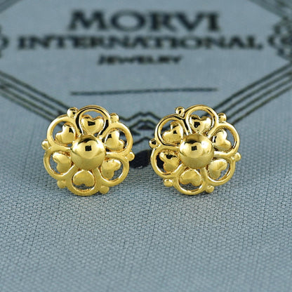 18k Gold Studs earrings, screw back small heart earrings, Genuine Gold Earrings Indian Handmade Jewelry for Women, K7025