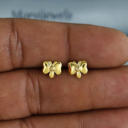 18k Gold Studs earrings, screw back small butterfly earrings, Genuine Gold Earrings Indian Handmade Jewelry for Women, K7027