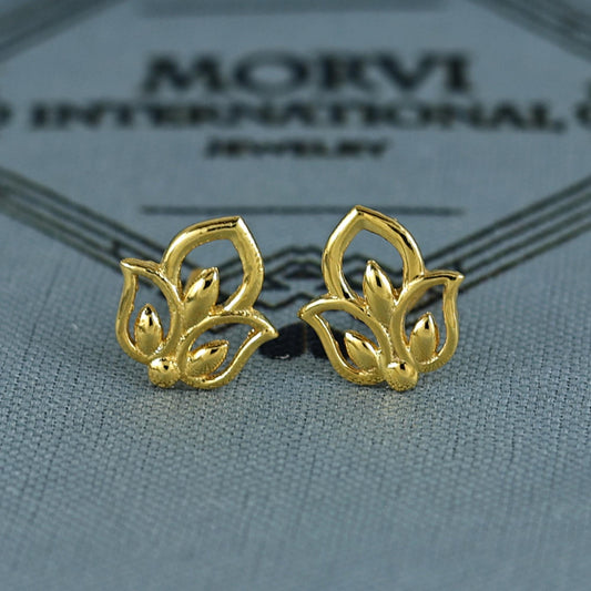 18k Gold Studs earrings, screw back small flower earrings, Genuine Gold Earrings Indian Handmade Jewelry for Women, K7028