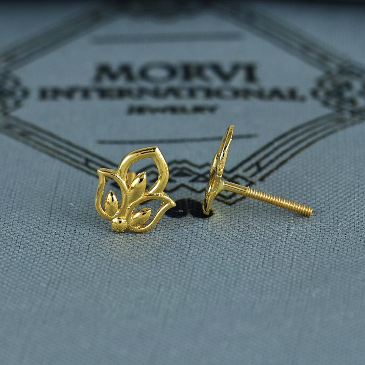 18k Gold Studs earrings, screw back small flower earrings, Genuine Gold Earrings Indian Handmade Jewelry for Women, K7028