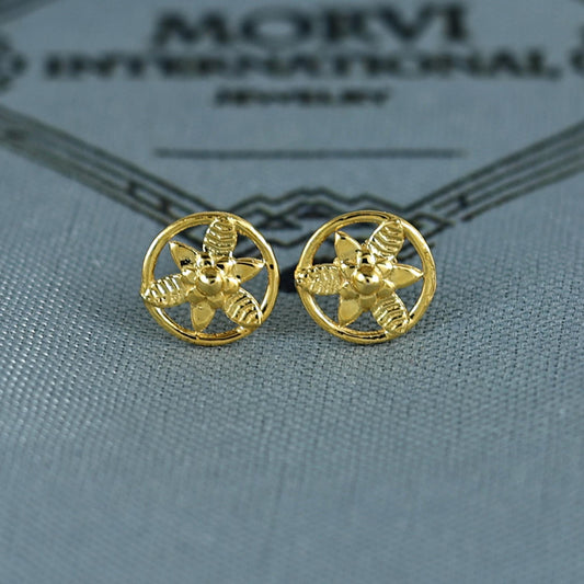 18k Gold Studs earrings, screw back small flower earrings, Genuine Gold Earrings Indian Handmade Jewelry for Women, K7031