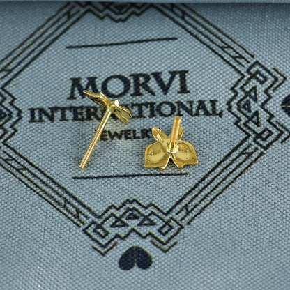 18k Gold Studs earrings, screw back small butterfly earrings, Genuine Gold Earrings Indian Handmade Jewelry for Women, K7032