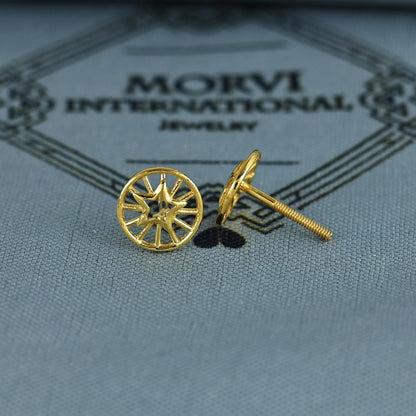 18k Gold Studs earrings, screw back small star earrings, Genuine Gold Earrings Indian Handmade Jewelry for Women, K7033