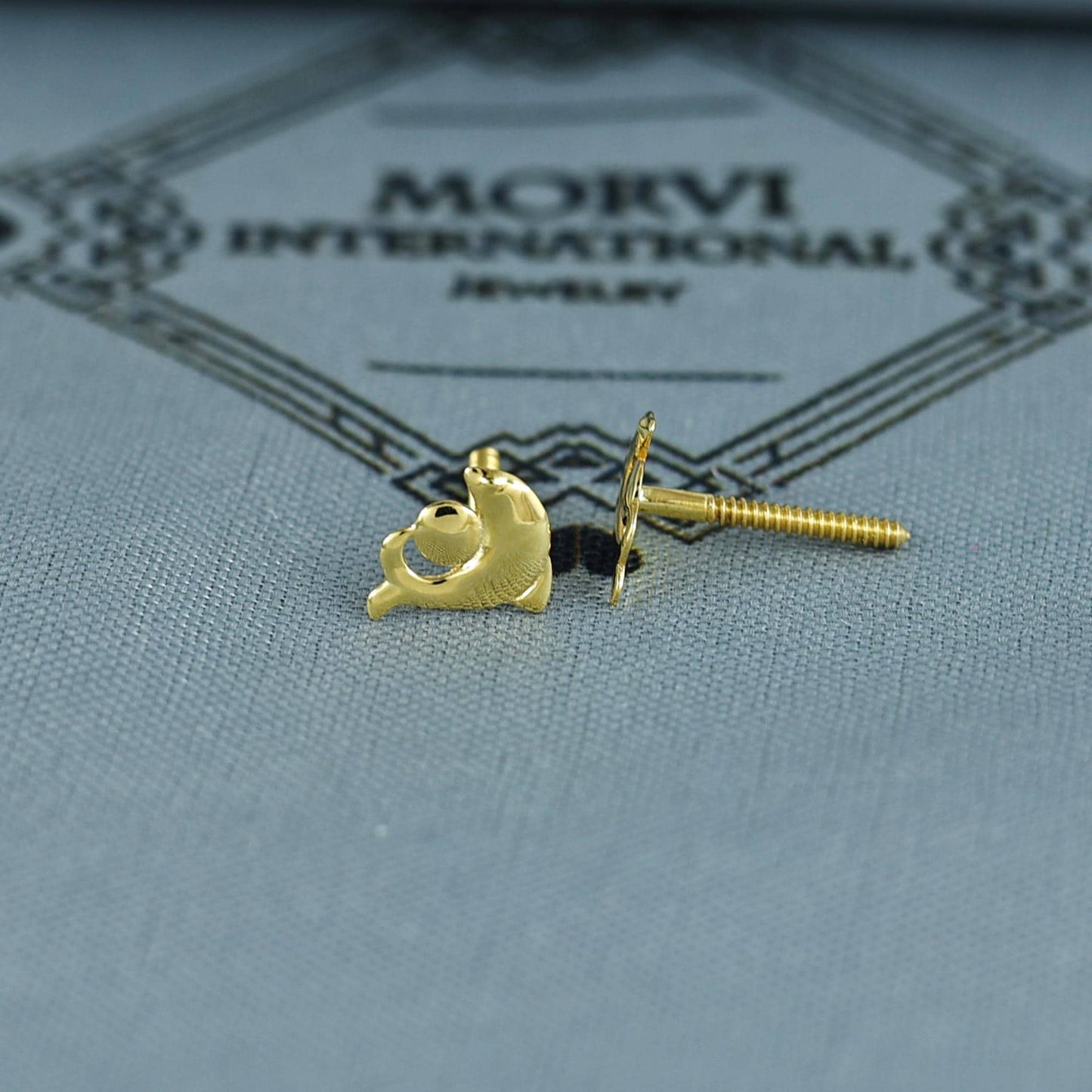18k Gold Studs earrings, screw back small dolphin earrings, Genuine Gold Earrings Indian Handmade Jewelry for Women, K7035