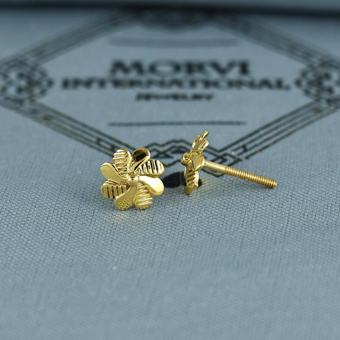 18k Gold Studs earrings, screw back small flower earrings, Genuine Gold Earrings Indian Handmade Jewelry for Women, K7036