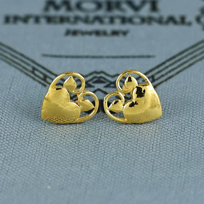 18k Gold Studs earrings, screw back small heart earrings, Genuine Gold Earrings Indian Handmade Jewelry for Women, K7037