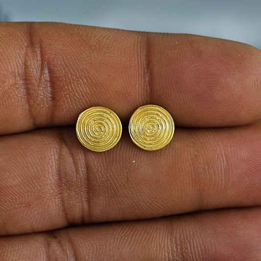 18k Gold Studs earrings, screw back small spiral earrings, Genuine Gold Earrings Indian Handmade Jewelry for Women, K7042