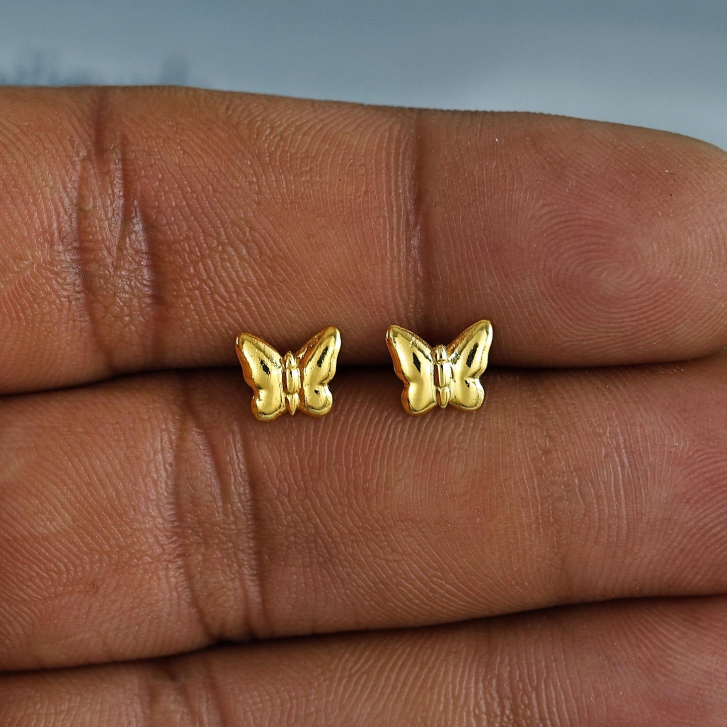 18k Gold Studs earrings, screw back small butterfly earrings, Genuine Gold Earrings Indian Handmade Jewelry for Women, K7043