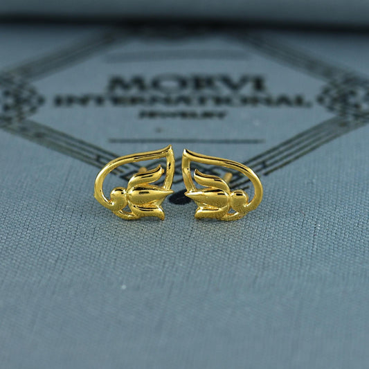 18k Gold Studs earrings, screw back small lotus earrings, Genuine Gold Earrings Indian Handmade Jewelry for Women, K7045