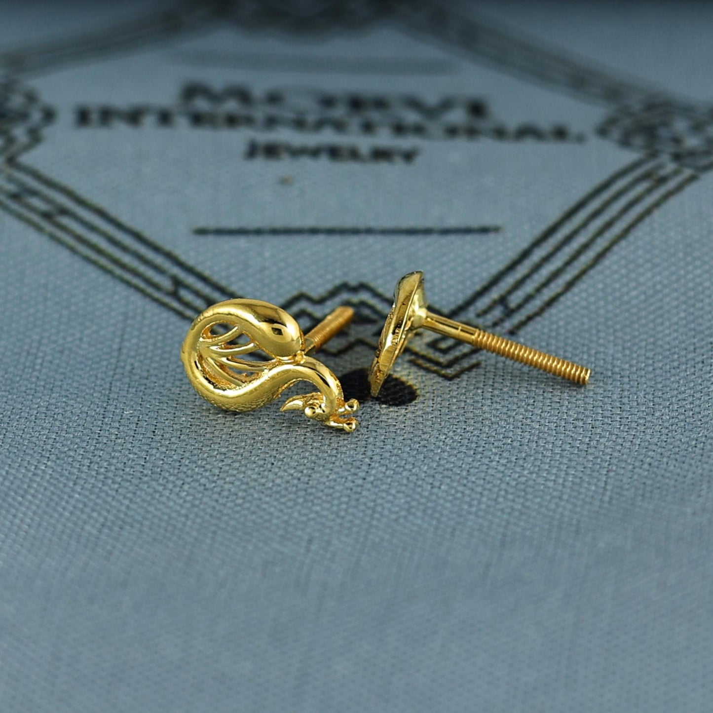 18k Gold Studs earrings, small peacock earrings, Genuine Gold Earrings Indian Handmade Jewelry for Women, K7047