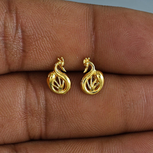 18k Gold Studs earrings, small peacock earrings, Genuine Gold Earrings Indian Handmade Jewelry for Women, K7047