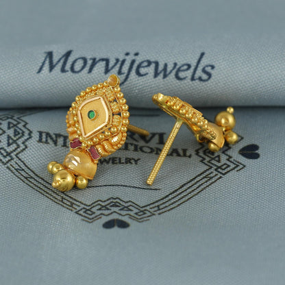 22k pure gold earrings indian asian gold dangle earrings for wedding handmade jewelry for women gift, K7049