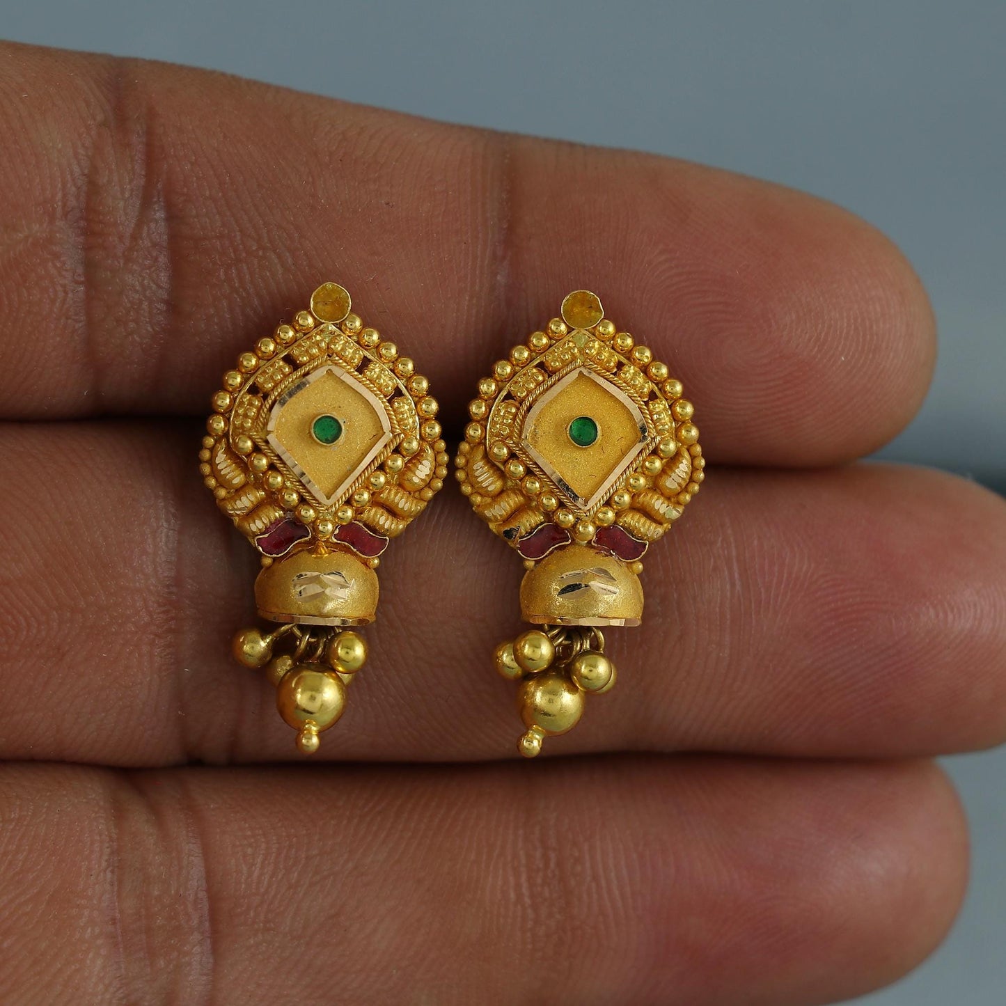 22k pure gold earrings indian asian gold dangle earrings for wedding handmade jewelry for women gift, K7049