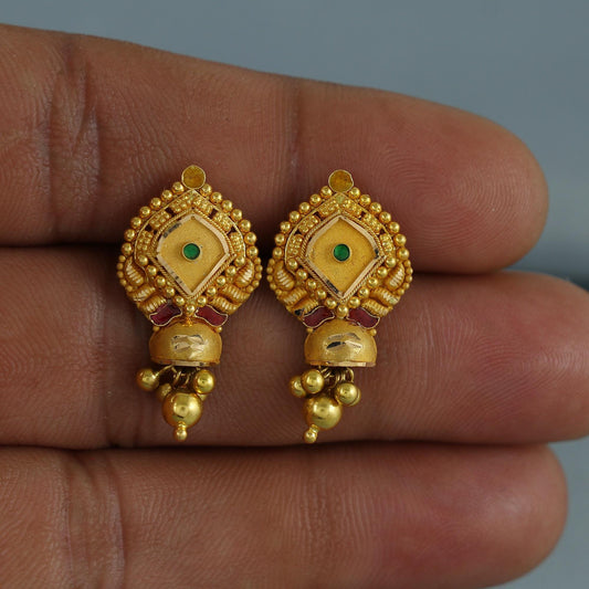22k pure gold earrings indian asian gold dangle earrings for wedding handmade jewelry for women gift, K7049