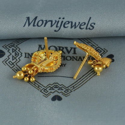 22k pure gold earrings indian asian gold dangle earrings for wedding handmade jewelry for women gift, K7049
