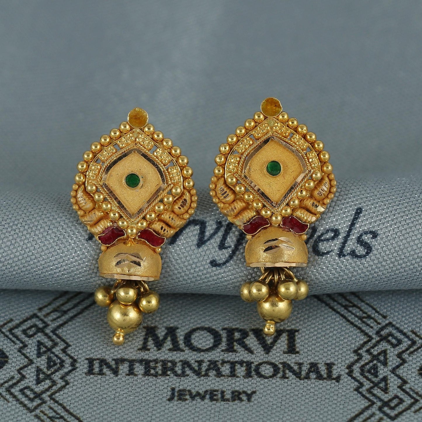 22k pure gold earrings indian asian gold dangle earrings for wedding handmade jewelry for women gift, K7049