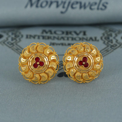 22k pure gold earrings indian asian gold stud earrings for wedding handmade jewelry for women gift, K7050
