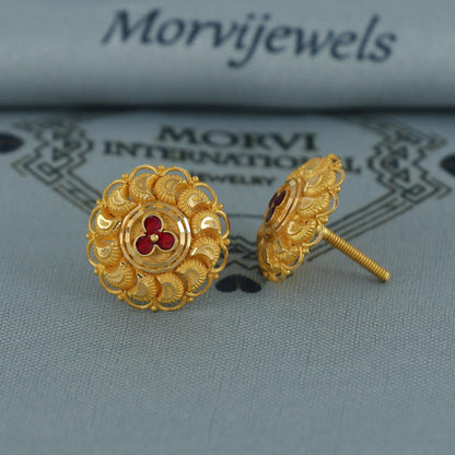 22k pure gold earrings indian asian gold stud earrings for wedding handmade jewelry for women gift, K7050
