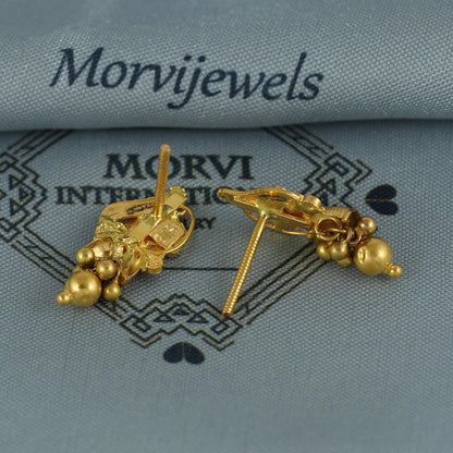22k pure gold earrings indian asian gold earrings for wedding handmade jewelry for women gift, K7051