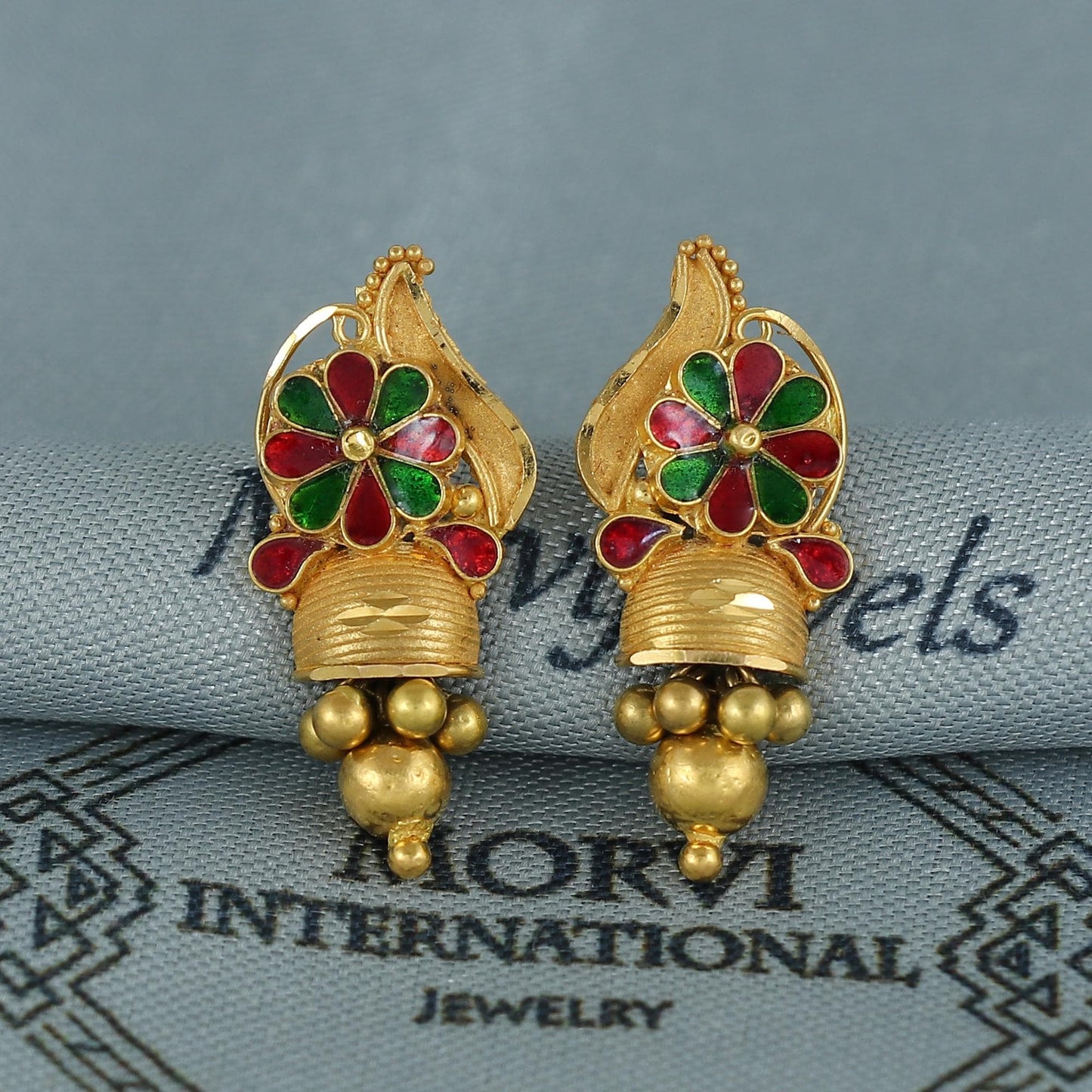 22k pure gold earrings indian asian gold earrings for wedding handmade jewelry for women gift, K7051