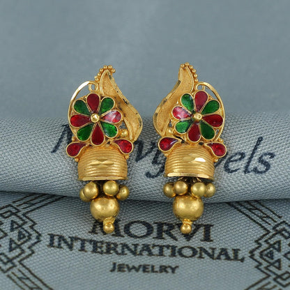 22k pure gold earrings indian asian gold earrings for wedding handmade jewelry for women gift, K7051