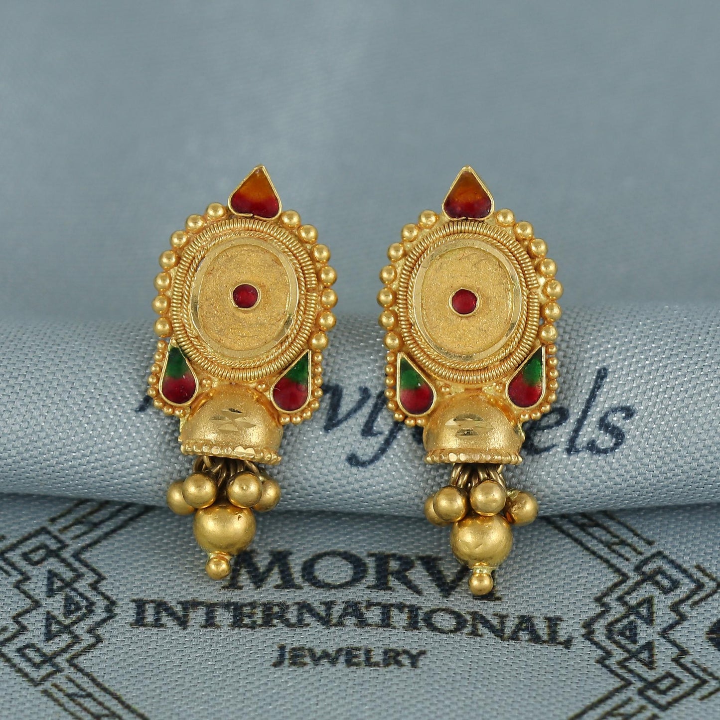 22k pure gold earrings indian asian gold earrings for wedding handmade jewelry for women gift, K7052