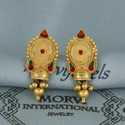 22k pure gold earrings indian asian gold earrings for wedding handmade jewelry for women gift, K7052