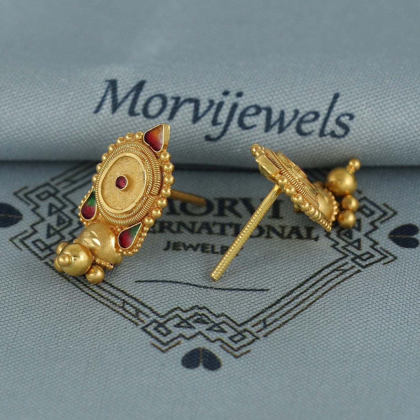 22k pure gold earrings indian asian gold earrings for wedding handmade jewelry for women gift, K7052