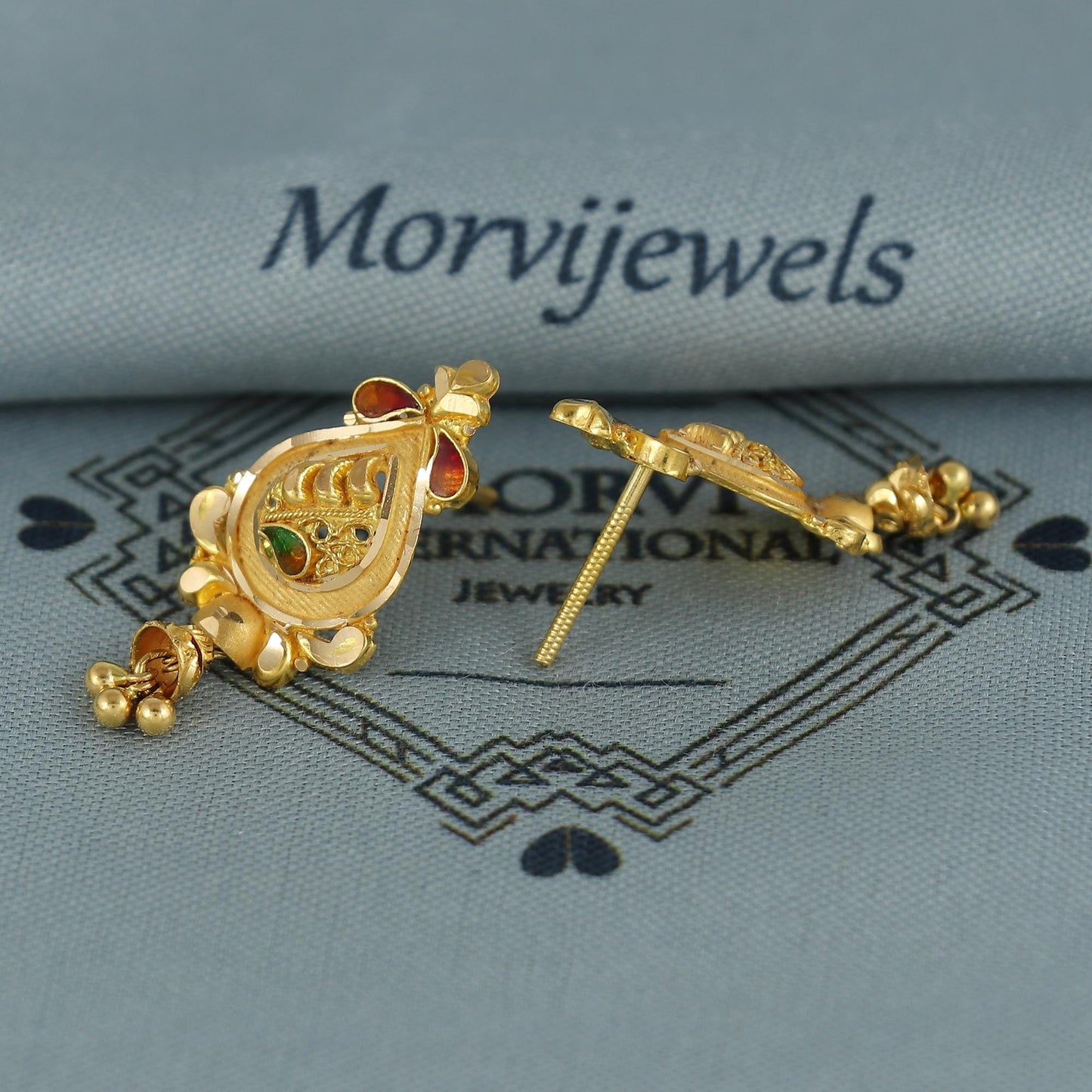 22k pure gold earrings indian asian gold earrings for wedding handmade jewelry for women gift, K7053