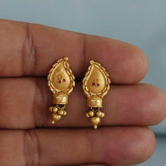 22k pure gold earrings indian asian gold earrings for wedding handmade jewelry for women gift, K7054
