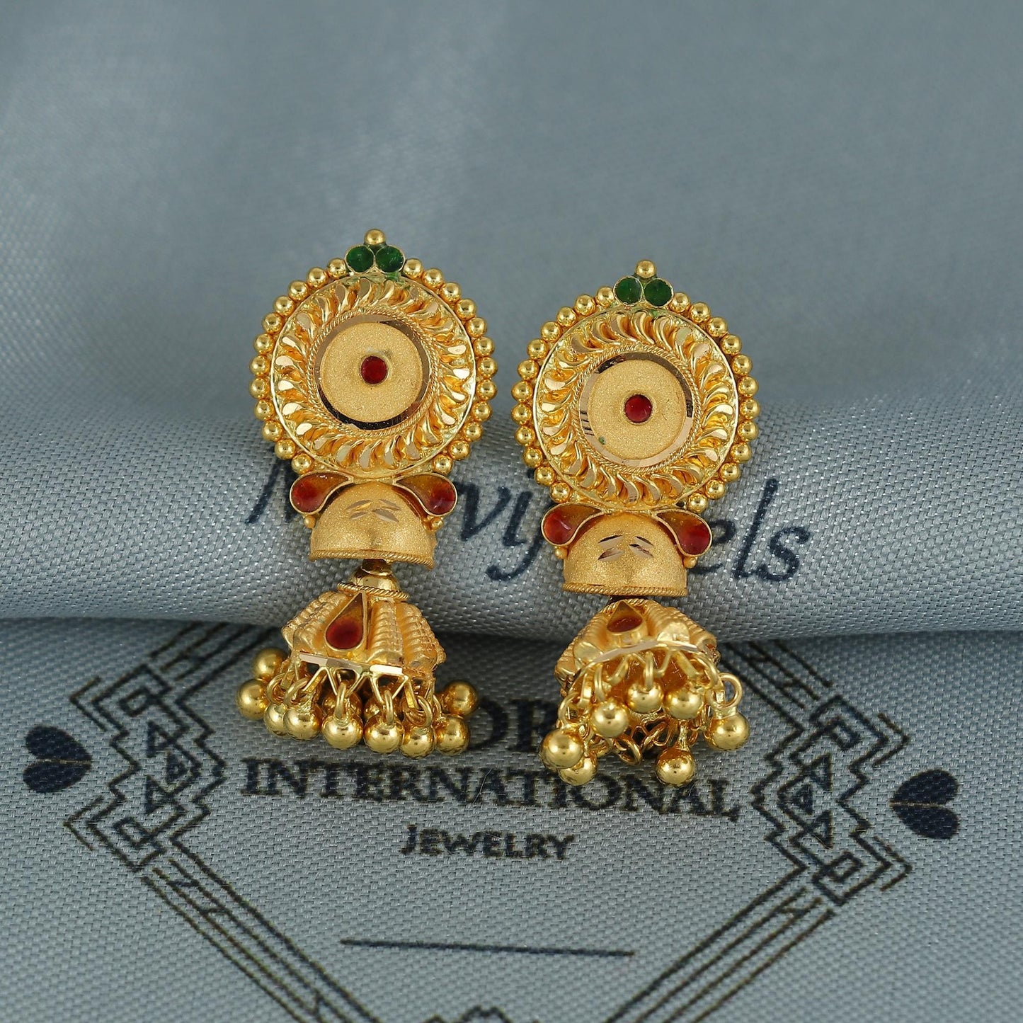 22k pure gold earrings indian asian gold earrings for wedding handmade jewelry for women gift, K7055