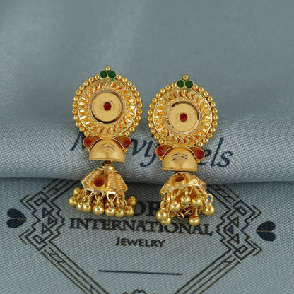22k pure gold earrings indian asian gold earrings for wedding handmade jewelry for women gift, K7055