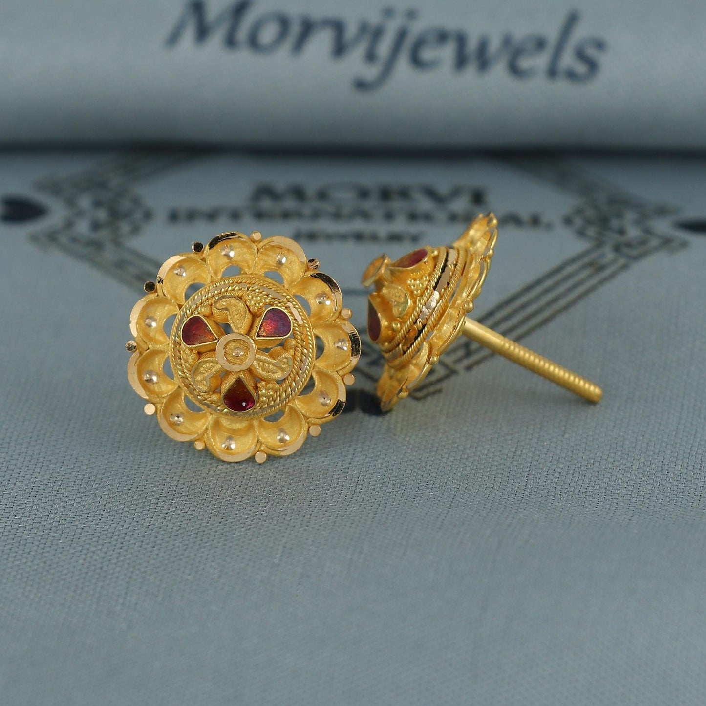 22k pure gold earrings indian asian gold earrings for wedding handmade jewelry for women gift, K7056