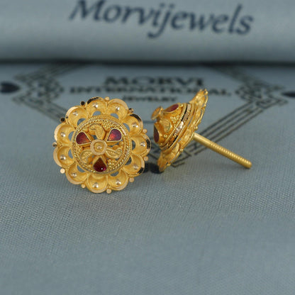 22k pure gold earrings indian asian gold earrings for wedding handmade jewelry for women gift, K7056