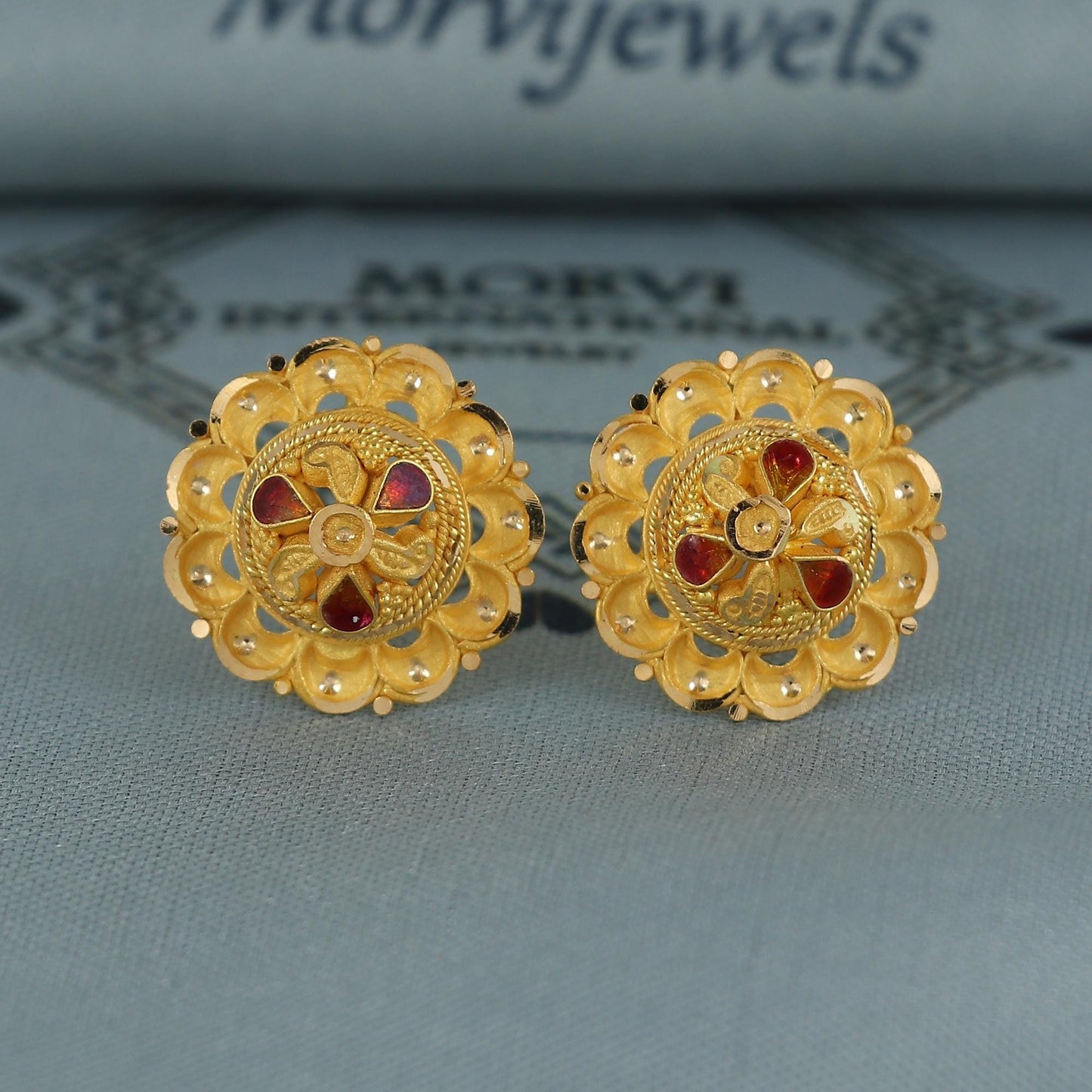22k pure gold earrings indian asian gold earrings for wedding handmade jewelry for women gift, K7056