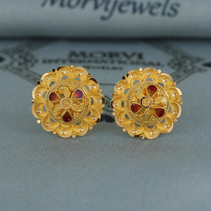 22k pure gold earrings indian asian gold earrings for wedding handmade jewelry for women gift, K7056