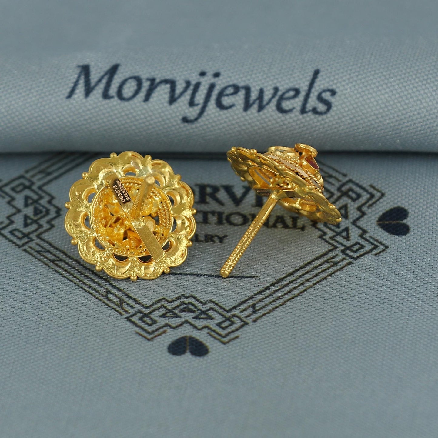 22k pure gold earrings indian asian gold earrings for wedding handmade jewelry for women gift, K7056