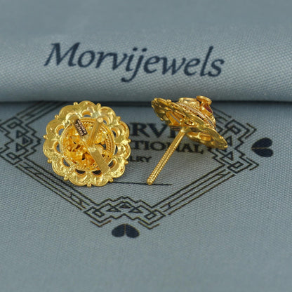 22k pure gold earrings indian asian gold earrings for wedding handmade jewelry for women gift, K7056