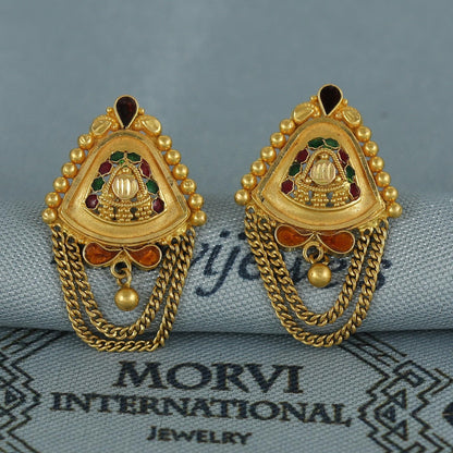 22k pure gold earrings indian asian gold earrings for wedding handmade jewelry for women gift, K7058