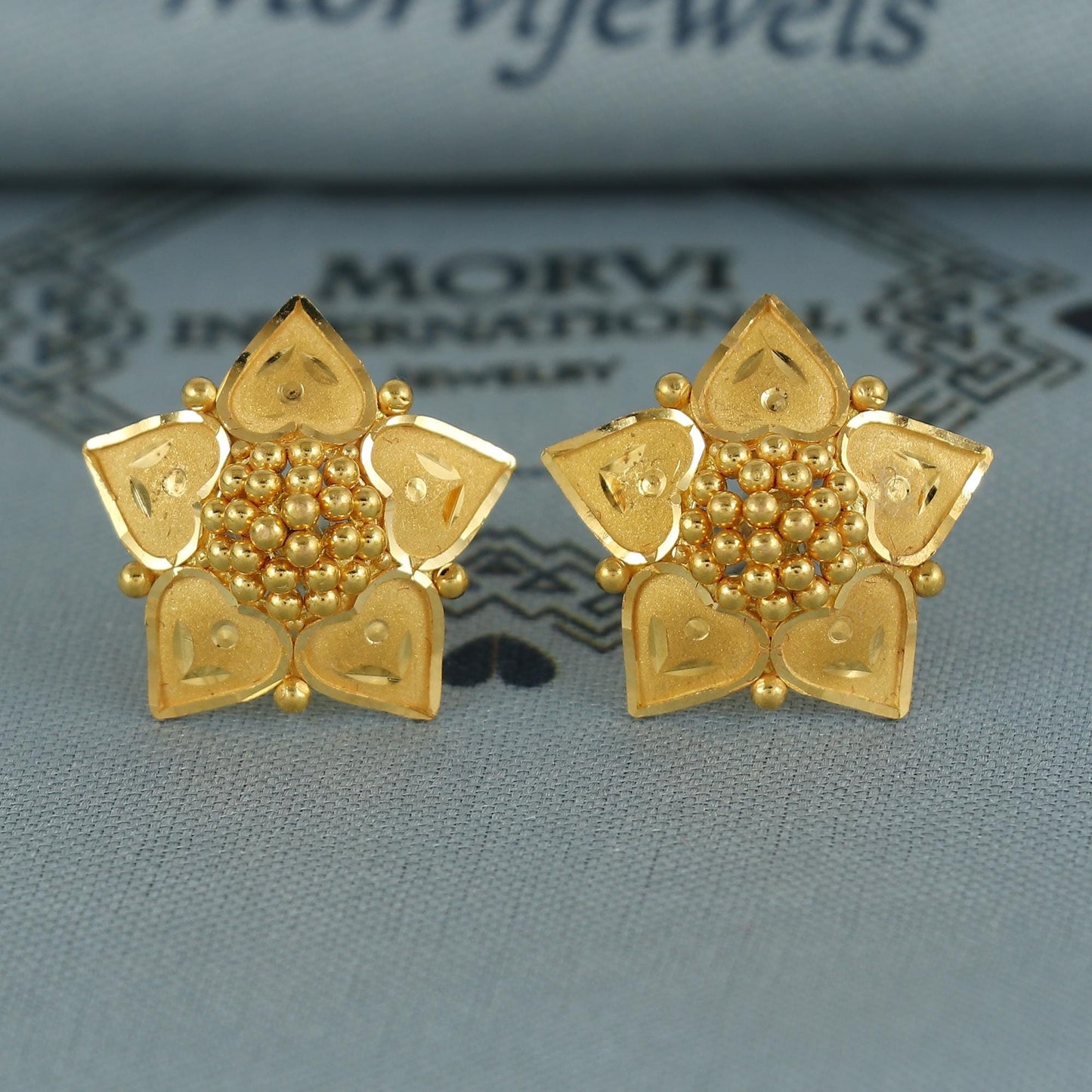 22k pure gold earrings indian asian gold earrings for wedding handmade jewelry for women gift, K7059