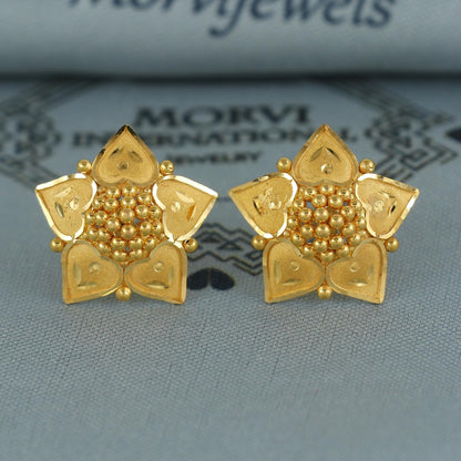 22k pure gold earrings indian asian gold earrings for wedding handmade jewelry for women gift, K7059