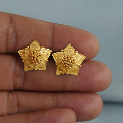 22k pure gold earrings indian asian gold earrings for wedding handmade jewelry for women gift, K7059
